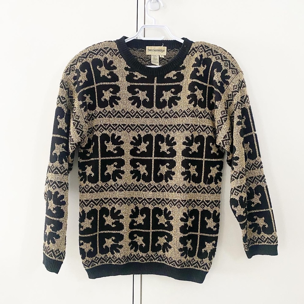 Vintage Gold and black shimmer geometric sweater by Breckenridge